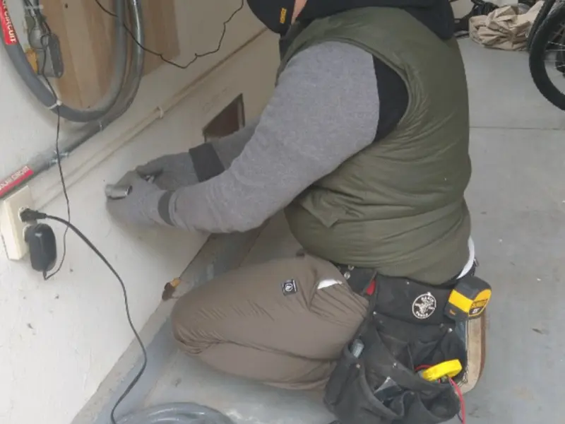 Electrician performing outlet wiring in a Ontario garage